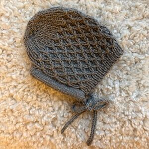 Elegant Gray Hand Knitted Baby Bonnet
